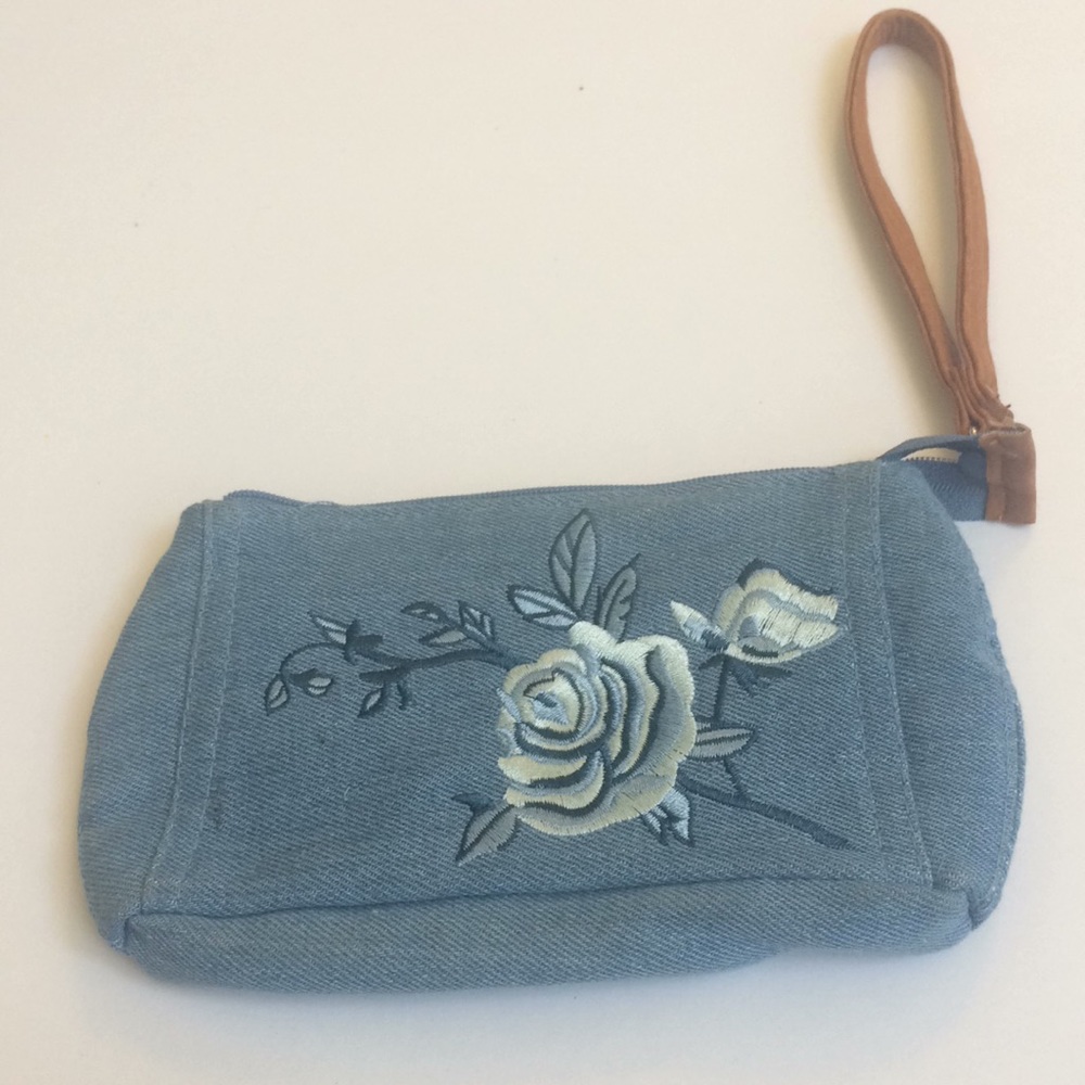FINAL MARKDOWN Avon Small Embroidered Denim Wristlet